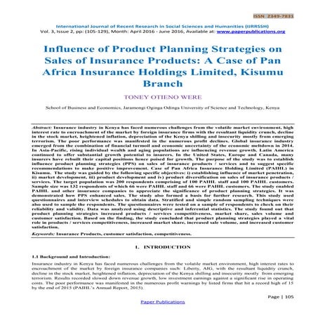 Influence of Product Planning Strategies on Sales of Insurance Products: A Ca...