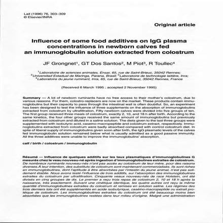 Influence Of Sorne Food Additives On Igg Plasma Concentrations In Newborn Cal...