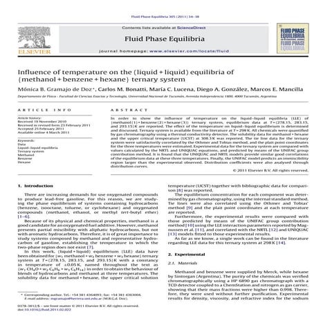 Influence of temperature on the liquid liquid equilibria of methanol benzene ...