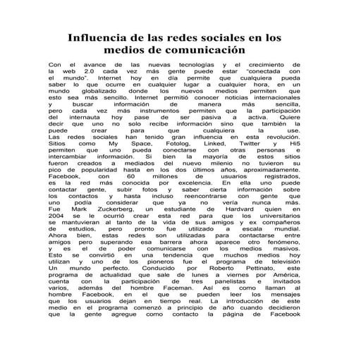 Influencia de las redes sociales 