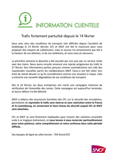 Information clientèle SNCF