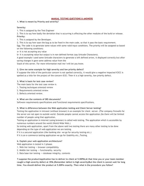 Info manual testing questions