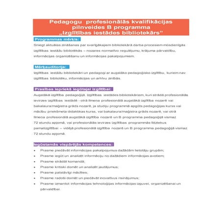 Pedagogu profesionālās kvalifikācijas pilnveides B programma ...