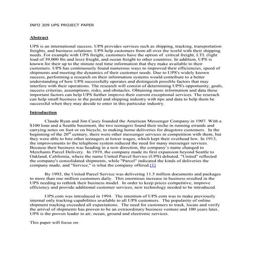 Info 309 Ups Project Paper