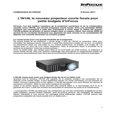 InFocus IN146: le nouveau projecteur courte focale pour petits budgets ...