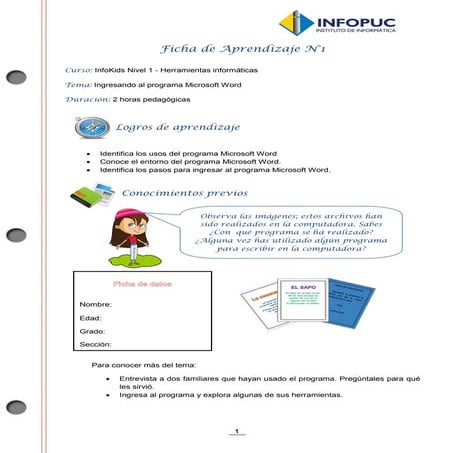 Infokids 1 Herramientas Informáticas - Fichas de Aprendizaje 2014