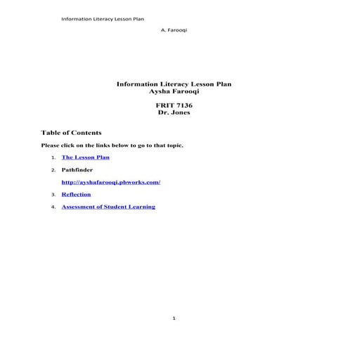 Info literacy lesson plan  farooqi