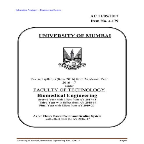 Infomatica Academy - Engineering Degree - Biomedical Engineering Syllabus