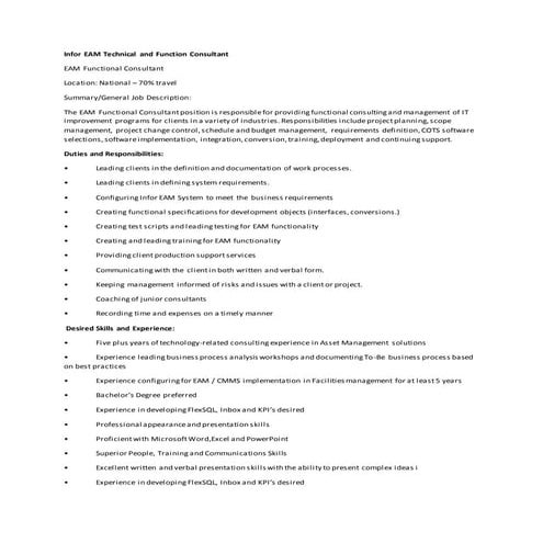 Infor eam technical and function consultant