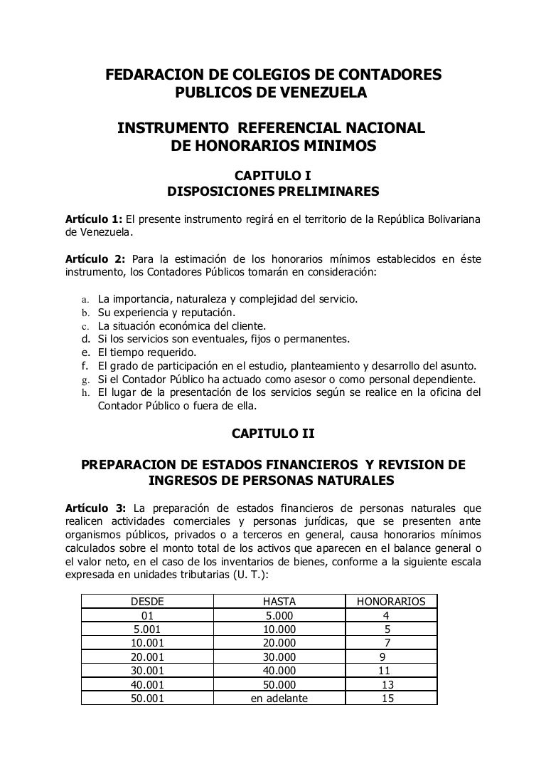 Honorarios Contadores Públicos- Venezuela
