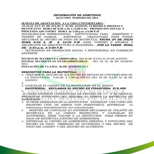 Información de admitidos