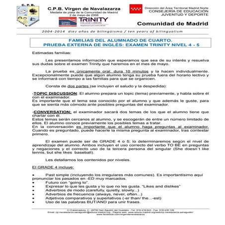 Información prueba externa trinity 4º