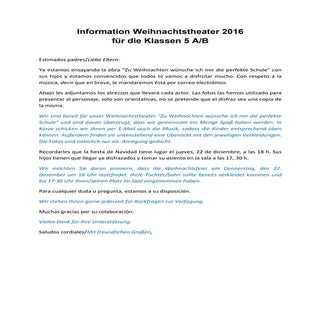 Information Weihnachtstheater 2016