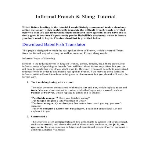 Informal french & slang tutorial