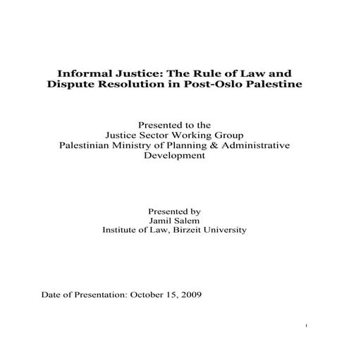 Informal Justice in Post-Oslo Palestine