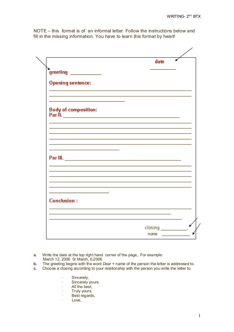 informal letter format letter formaty