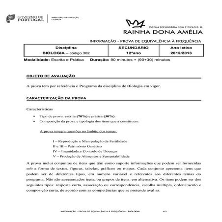 Informação prova ciências naturais (1) | PDF