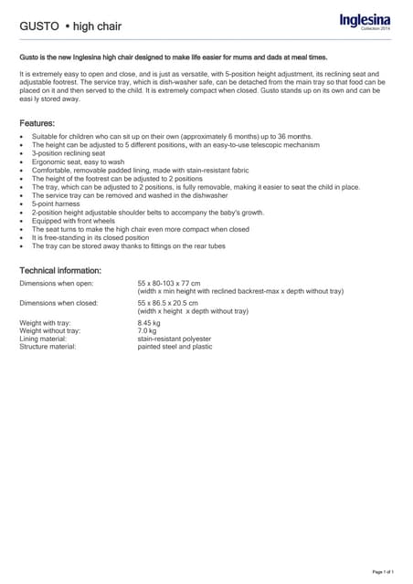 Informação adicional cadeira trona ...