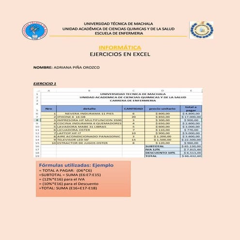 EJERCICIOS DE EXCEL - INFORMATICA | DOCX