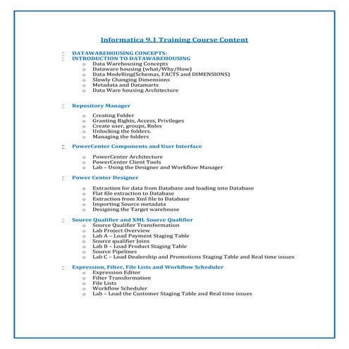 Informatica Training in Chennai | Informatica Course Content | PDF