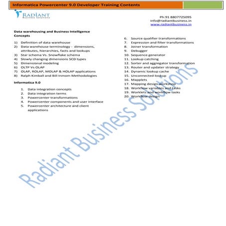 Informatica Developer  Training Contents