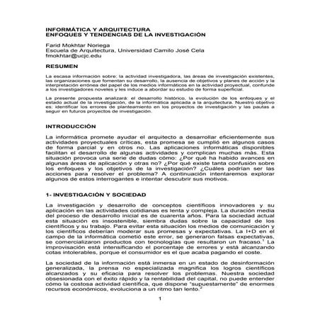 Informatica y Arquitectura Enfoques y Tendencias de la Investigacion