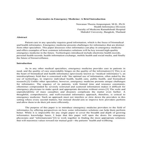 Informatics in Emergency Medicine: A Brief Introduction (Paper)