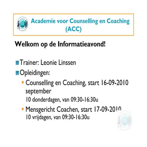 Informatieavond Academie Voor Counselling En Coaching Eindhoven Jun