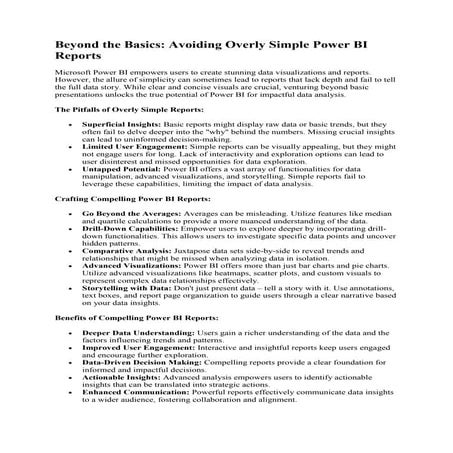 Beyond the Basics: Avoiding Overly Simple Power BI Reports