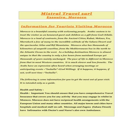 Information for tourists Visiting Morocco
