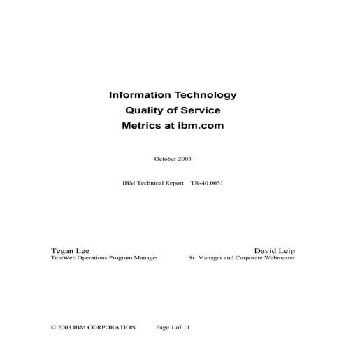 Information Technology Quality of Service Metrics at ibm.com