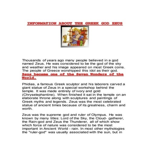 Information about the greek god zeus