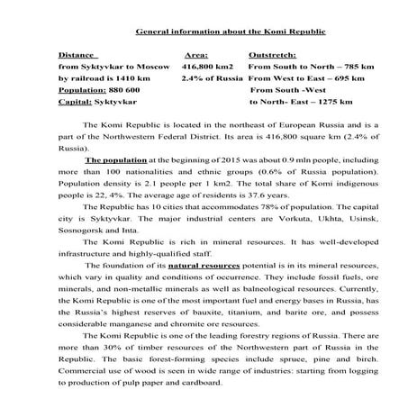 Information about the komi republic and investment policy