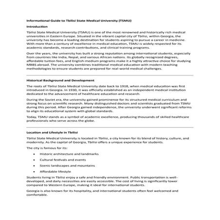 Tbilisi State Medical University: Leading Medical Education | PDF