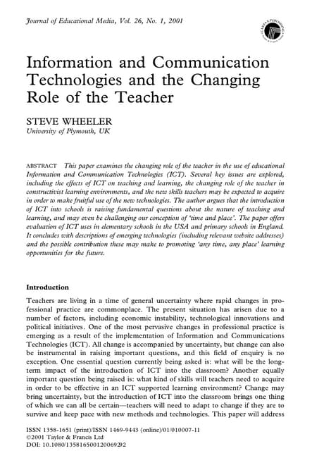 ICT and the changing role of the teacher