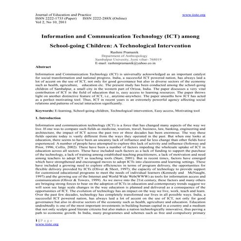 Information and communication technology (ict) among school going children