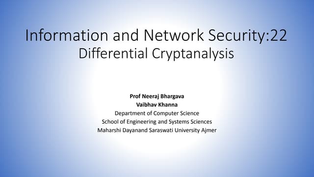 Information and network security 22 differential cryptanalysis