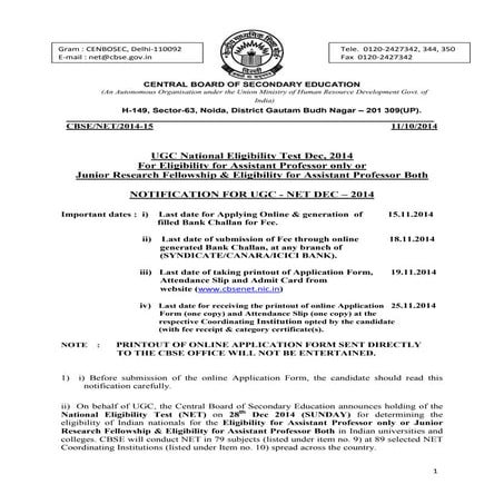 Information bulletin net exam