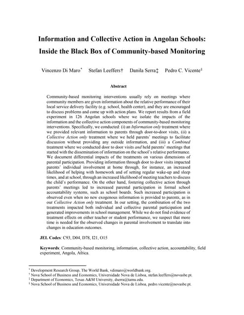 Information and Collective Action in Angolan Schools: Inside the Black Box of Community-based Monitoring