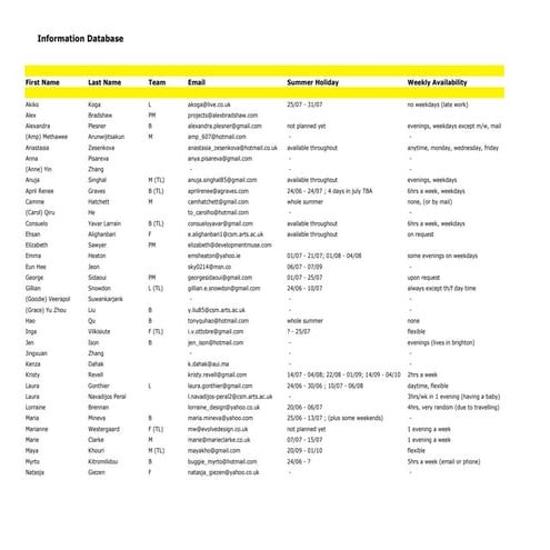 Information database | XLS