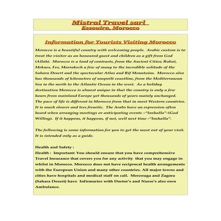Information for tourists Visiting Morocco