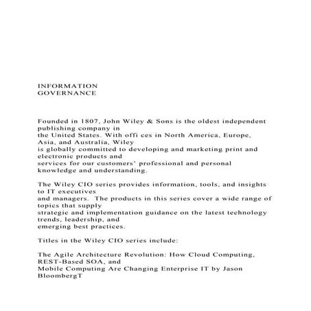 INFORMATIONGOVERNANCEFounded in 1807, John W.docx