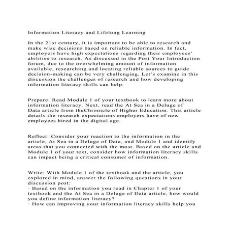 Information Literacy and Lifelong LearningIn the 21st century,.docx