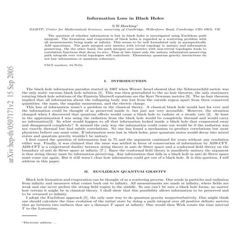  Information Loss in Black Holes