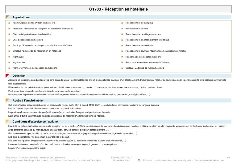 Fiche metier 1er de reception