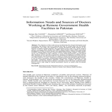 Information Needs and Sources of Doctors