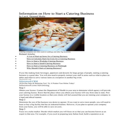 Information on how to start a catering business