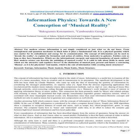 Information Physics: Towards A New Conception of ‘Musical Reality