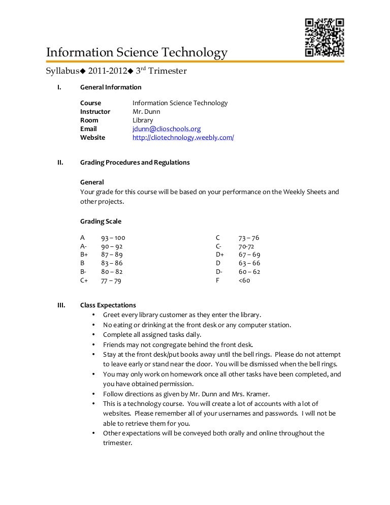 Information Science Technology Syllabus 2011-2012 3rd Trimester