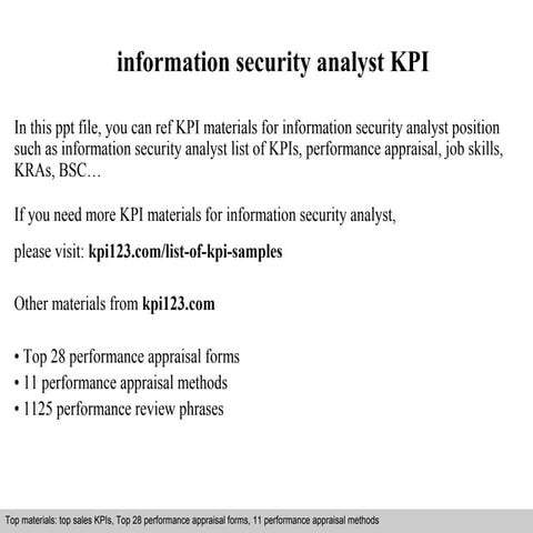 Summarized version of Key Performance Indicators (KPIs) for Security ...